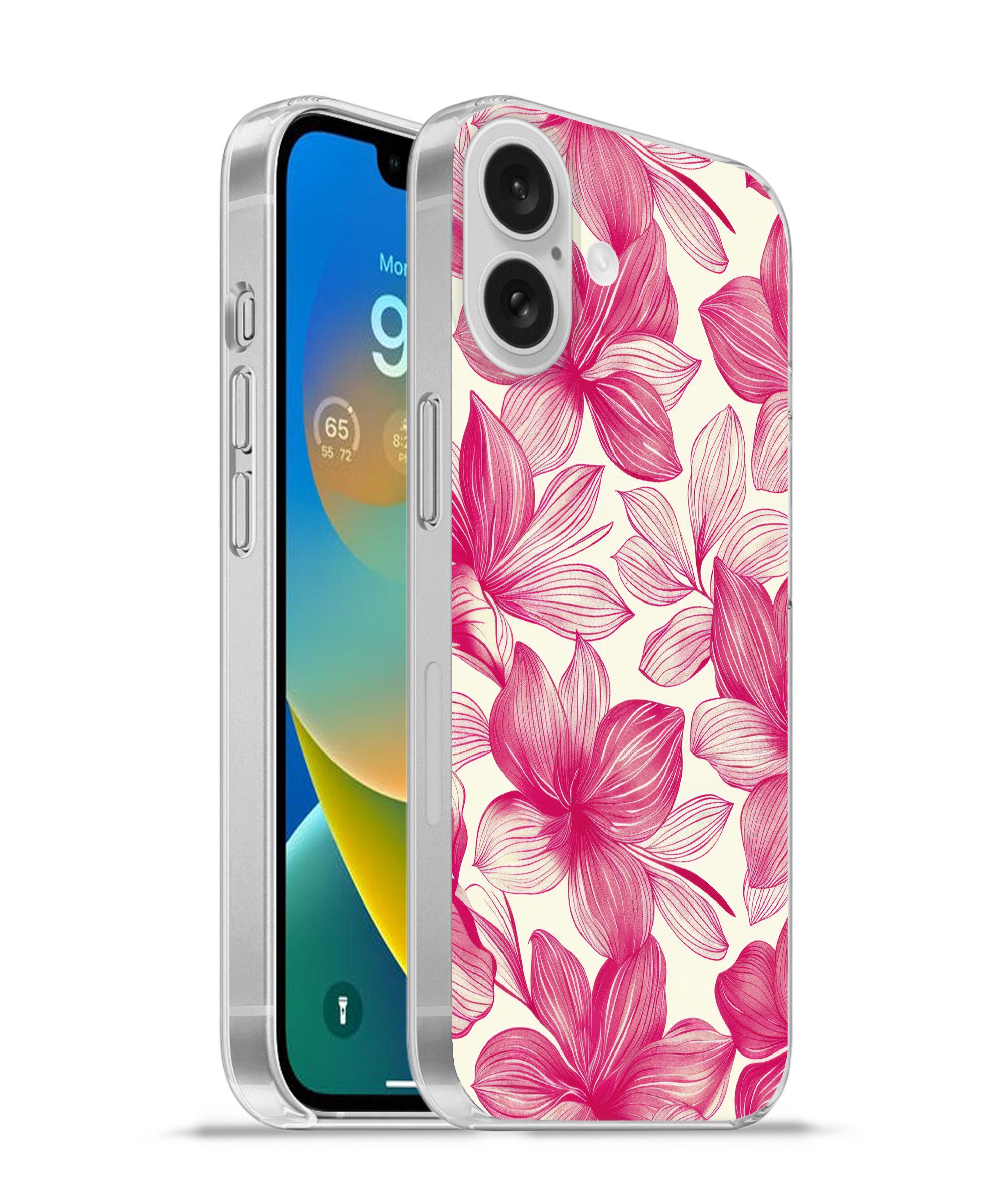 MuchoWow Handyhülle für Apple iPhone 16 Blumen - Muster - Rosa - Weiß, Smartphone-Bumper, Print, Handy Schutzhülle Dünn
