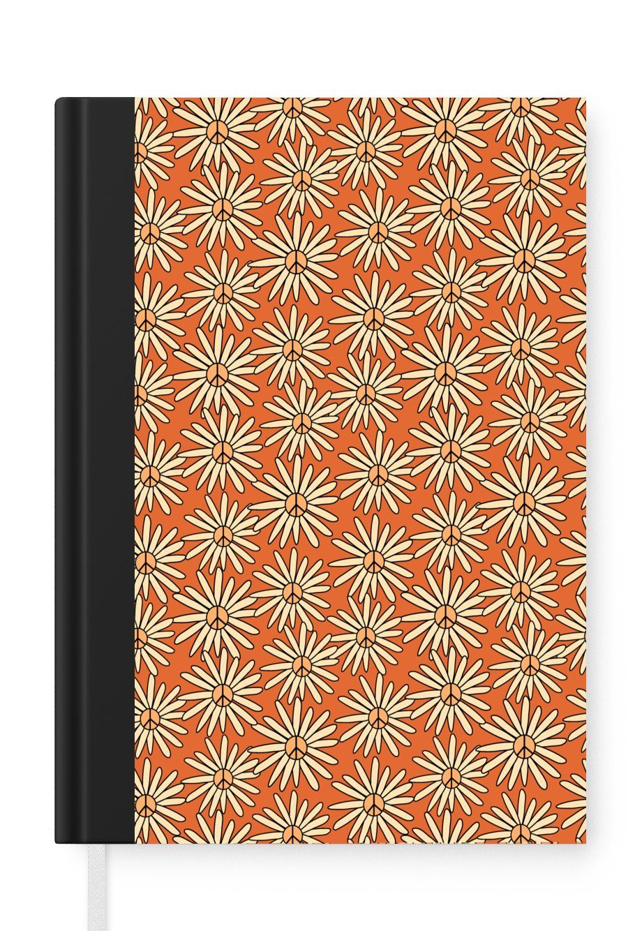 MuchoWow Notizbuch Muster - Vintage - Blume - Orange, Journal, Merkzettel, Tagebuch, Notizheft, A5, 98 Seiten, Haushaltsbuch