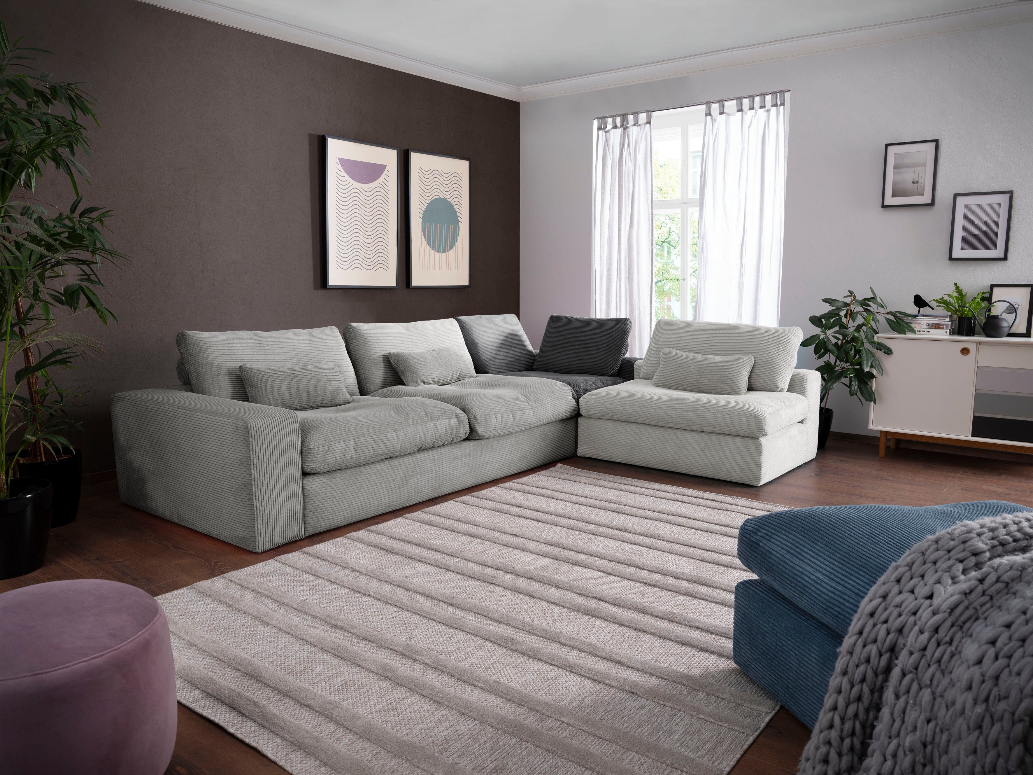 alina Ecksofa Sandy, mit losen Sitz und Rückenkissen, in modernem Cordstoff