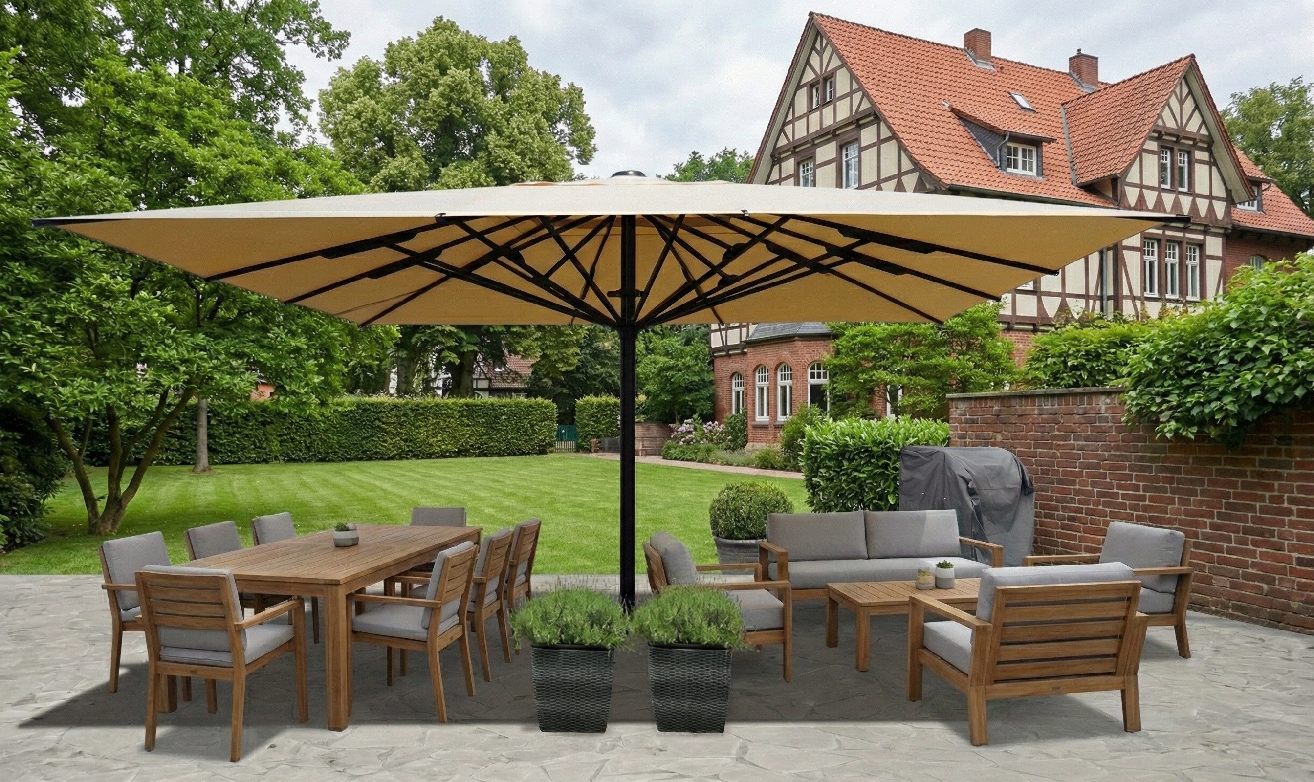 Endo-Moebel Marktschirm Gastronomie Sonnenschirm XXL-Schirm Marktschirm 5x5m Poly/Alu creme