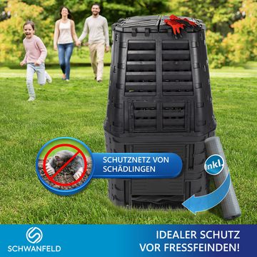 Schwanfeld Thermokomposter 740l Premium Thermokomposter - [GERUCHSDÄMMENDER KOMPOSTER GARTEN], (inkl. Schutznetz - hochwertiger Komposter Schnellkomposter wetterfest - einfache Montage/Robustes Material)