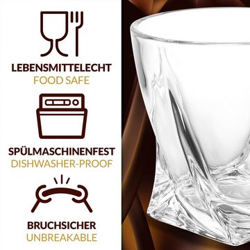 Praknu Gläser-Set 4er Whisky Gläser Twisted, Glas, mit Geschenkbox - Edles Kristallglas 270ml - Twist Whisky Glas - Spülmaschinenfest