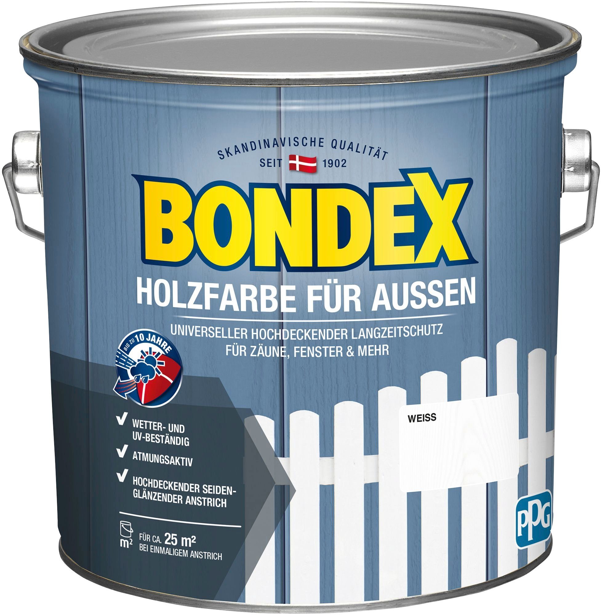 Bondex Wetterschutzfarbe HOLZFARBE FÜR AUSSEN, universeller hochdeckender Langzeit-Wetterschutz für Zäune & Fenster weiß