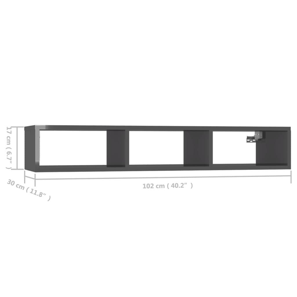 1-tlg. vidaXL Holzwerkstoff, Wandregal Regal Hochglanz-Grau 102x30x17 cm