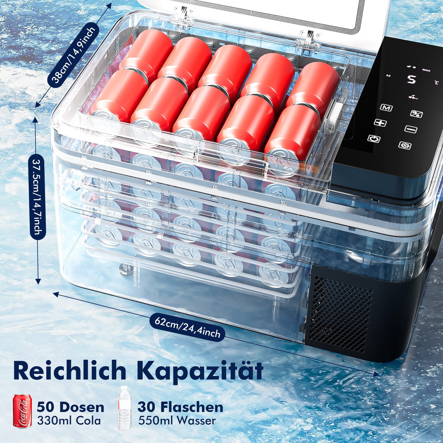 oyajia Elektrische Kühlbox Kompressor Gefriertruhe mobiler Kühlschrank, Kühltruhe, Gefrierbox, 31 l, Mit APP Steuerung, 12/24 V und 100-240 V, -20°C bis 20°C, kalt & warm
