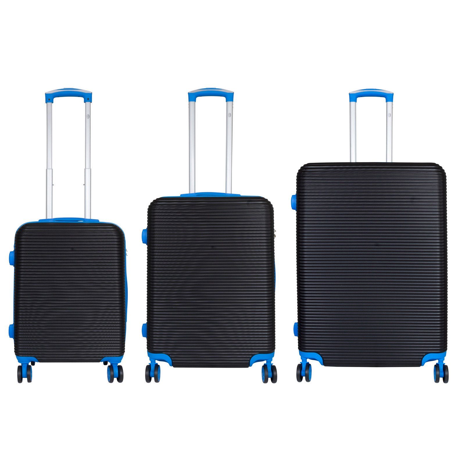 (ABS), schwarz-blau Santorin, 4 Kofferset 3 Zwillingsrollen, (Trolley, Trendyshop365 Tragegriffe, und Hartschale tlg., leicht 2 robust Rollen, Zahlenschloss,