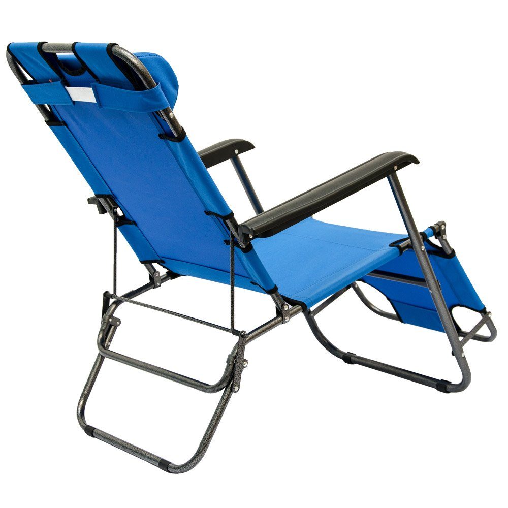 Liege AMANKA 153cm Campingstuhl Sonnenliege, Freizeitliege Liegestuhl Campingliege Blau Campingstuhl