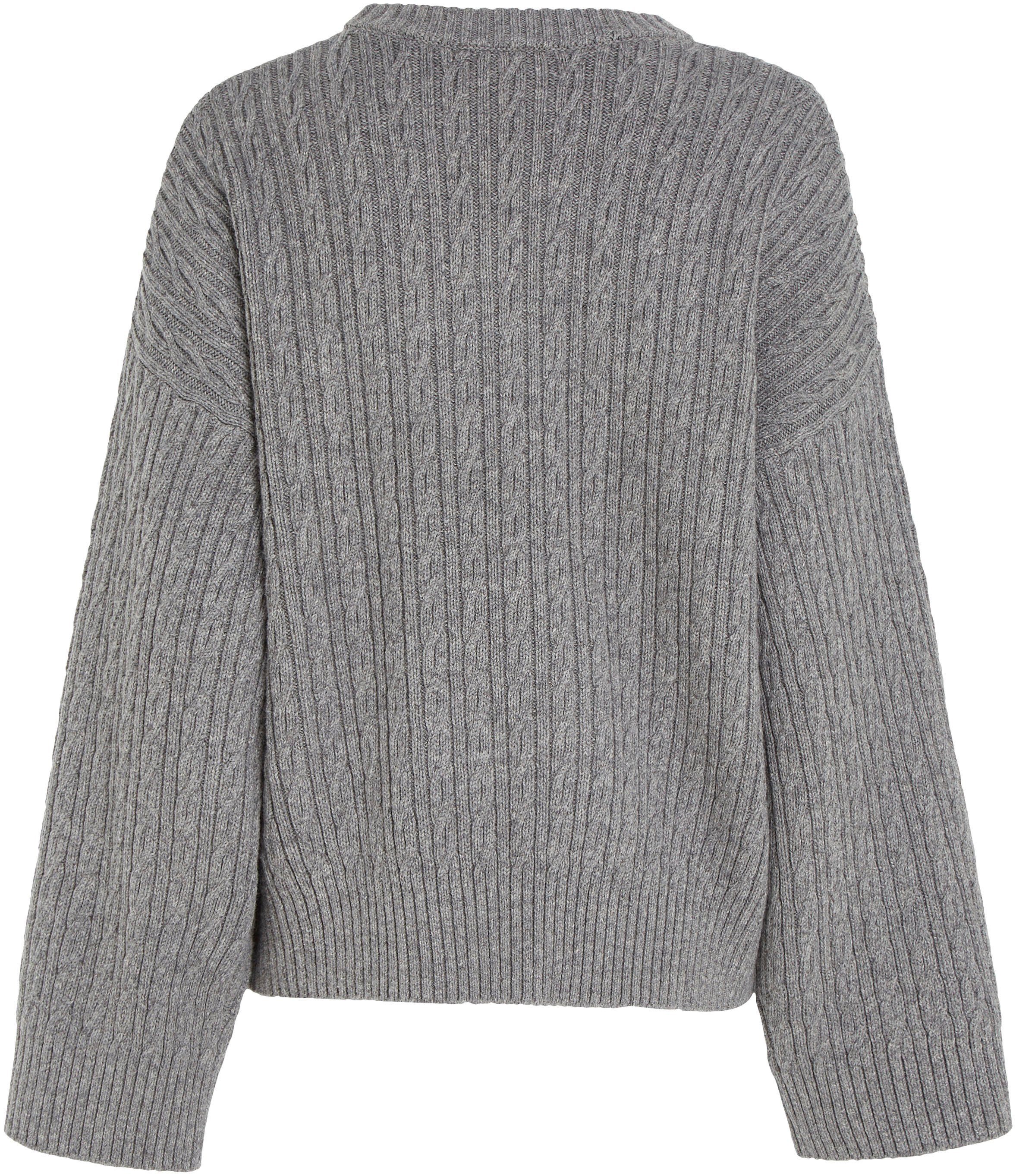 OVER Hilfiger Tommy Zopfmuster C-NK Rundhalspullover CABLE allover SWEATER Med_Heather_Grey mit ALL