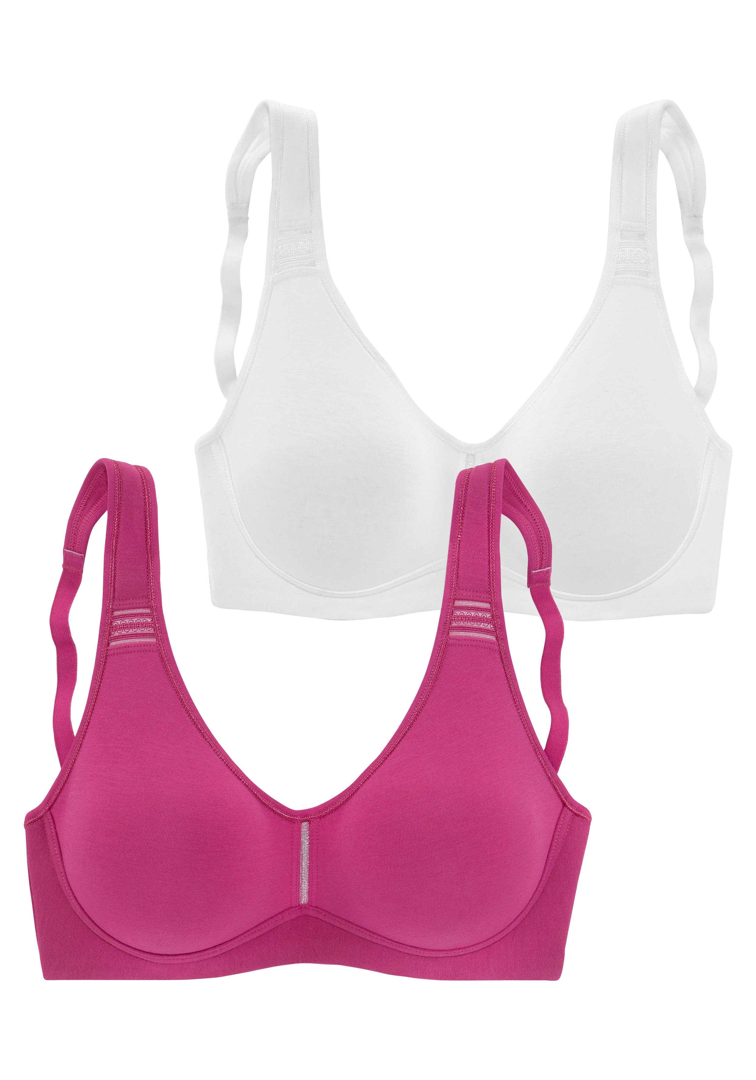 petite fleur by Lascana T-Shirt-BH, BH ohne Bügel, Baumwoll-BH, Soft-BH (Packung, 2 Stück) mit breiten Trägern, große Größen, bequemer BH – Bild 2 von 5