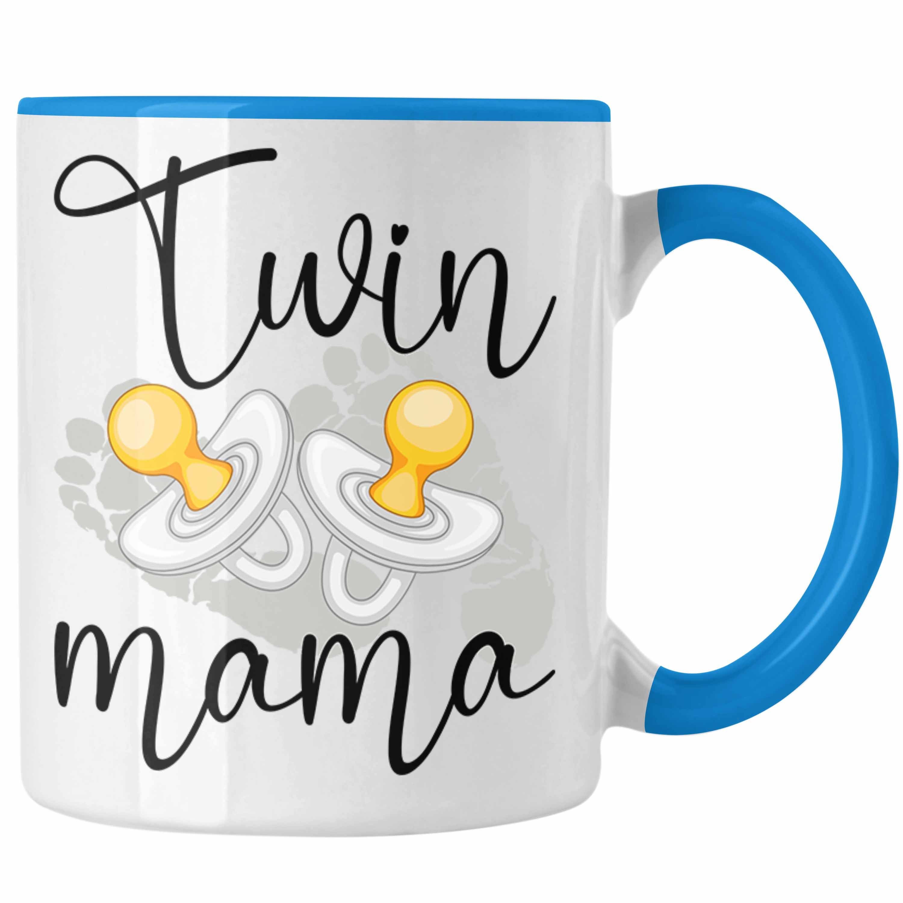 Trendation Tasse Zwillinge Tasse für "Twin Mama" Geschenkidee für Mütter von Zwillingen Blau