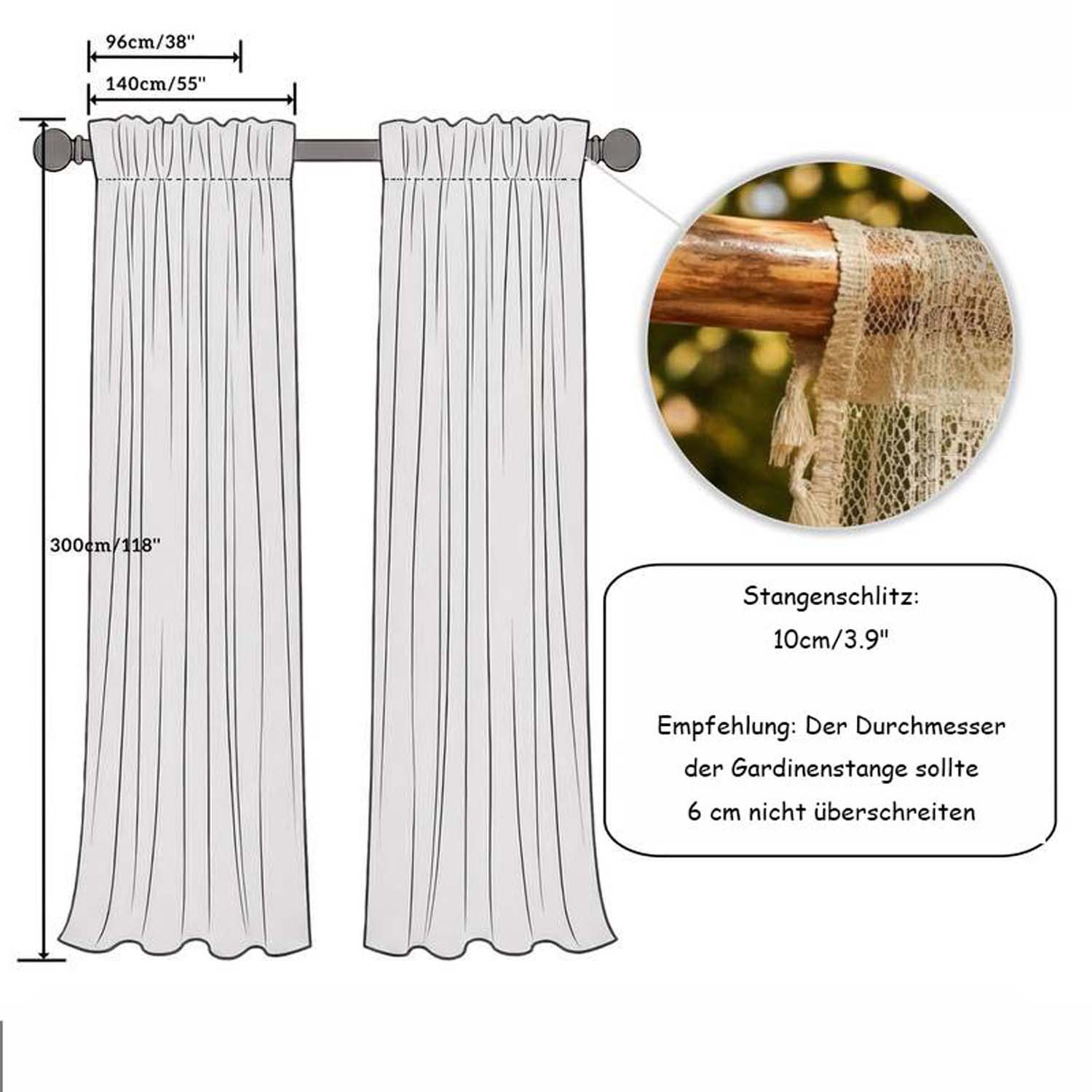 Agger Scheibengardine Vintage Quasten Boho gardinen, Transparente Fenstervorhänge