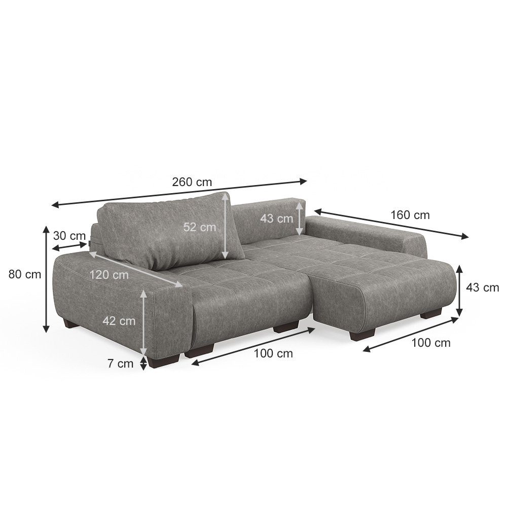 Schlaffunktion Grau Couch - VitaliSpa® Schumstoff PERRY Anthrazit Sofa Schlafsofa