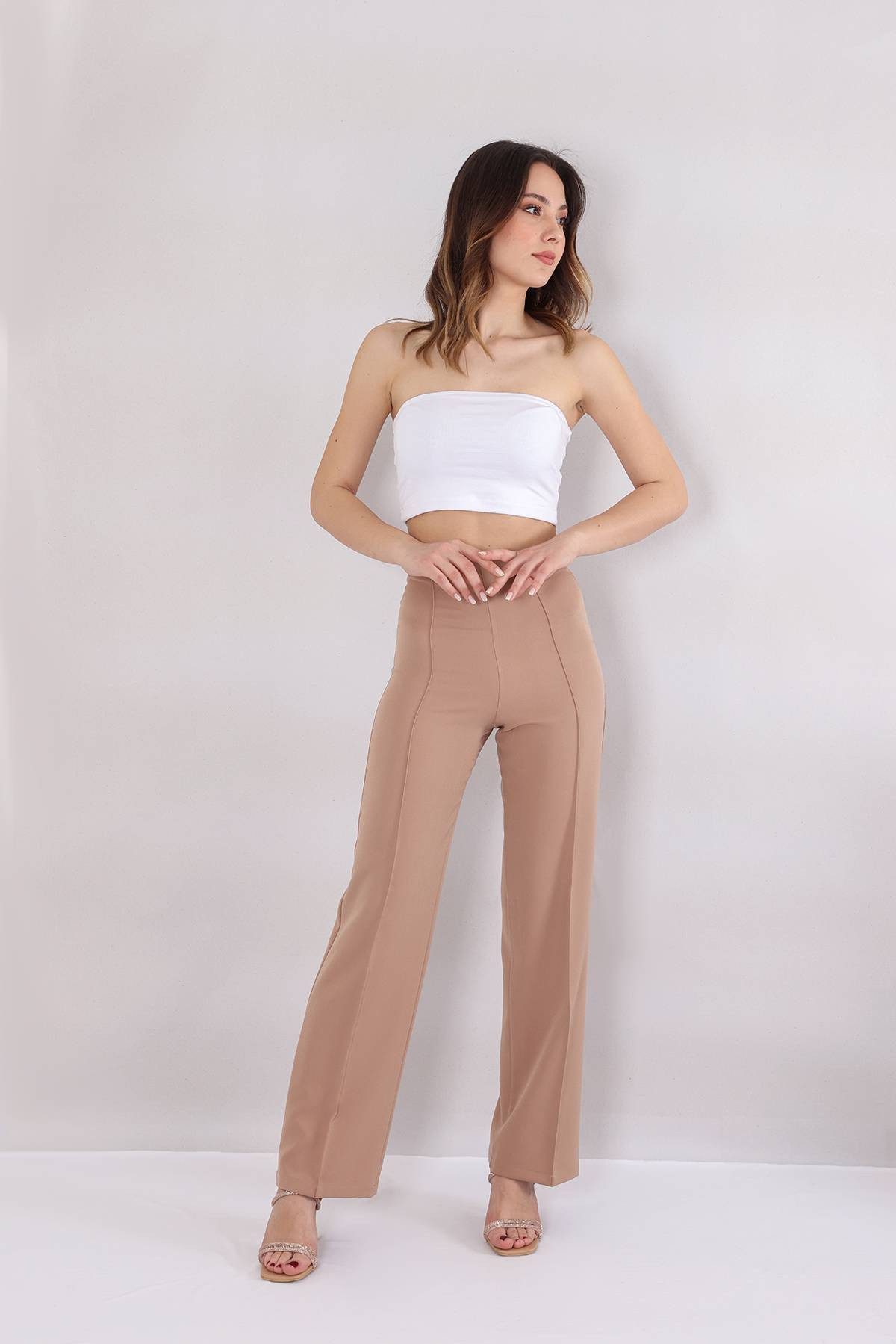 fashionshowcase Bootcuthose Damen Hose Hochtailliert Krepphose günstig online kaufen