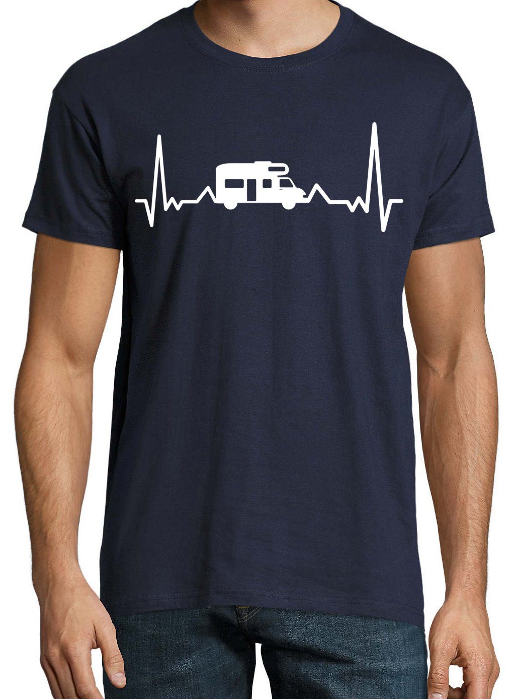 Youth T-Shirt Herren Navyblau Camping Frondruck Shirt Herzschlag Designz lutsigem mit