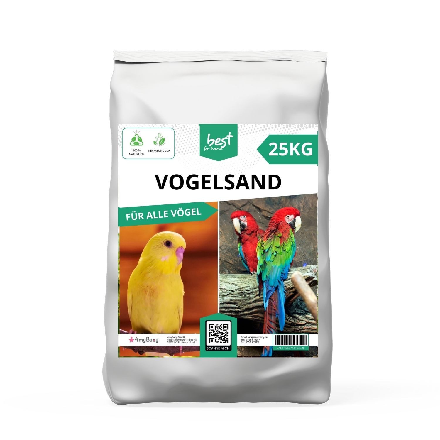 Best for Home Vogelsand 5 kg und 25 kg - Quarzsand für Vogelkäfige, Sand für Käfige