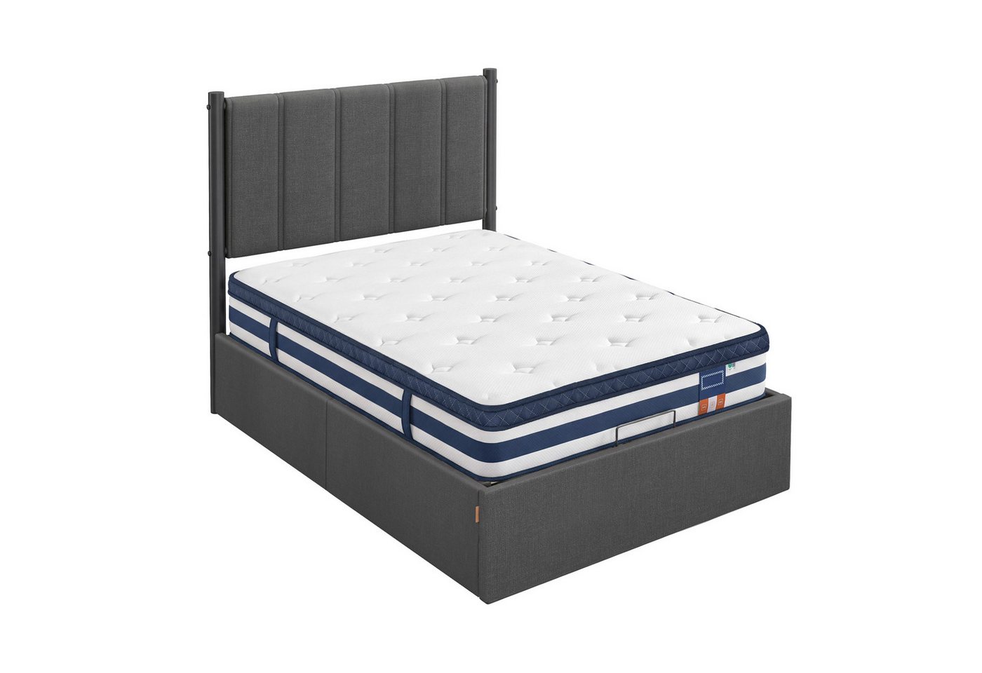 VASAGLE Polsterbett Bettgestell, Bettrahmen, Bett, modern, einfache Montage, Kopfteil, Polsterbett und Matratze Set, mit Stauraum 90x200 cm