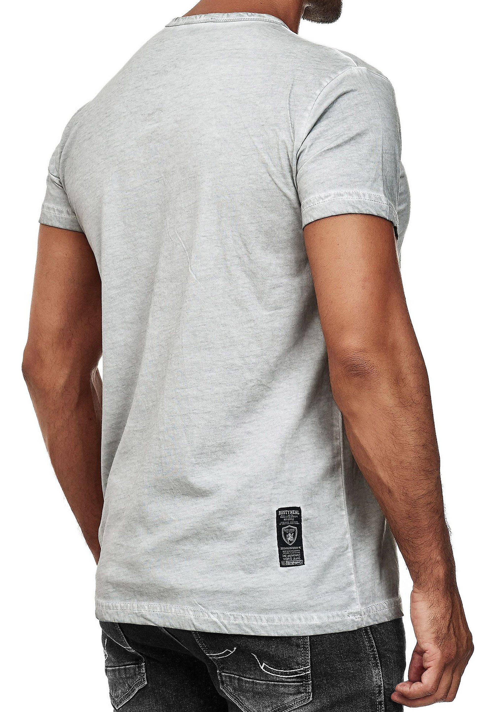 R-NEAL T-Shirt T-Shirt Verwaschen mit Knopfleiste und Seitlichem Aufdruck S - 4XL