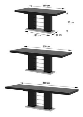 designimpex Esstisch Design HE-111 Schwarz - Grau Hochglanz ausziehbar 160 bis 260 cm