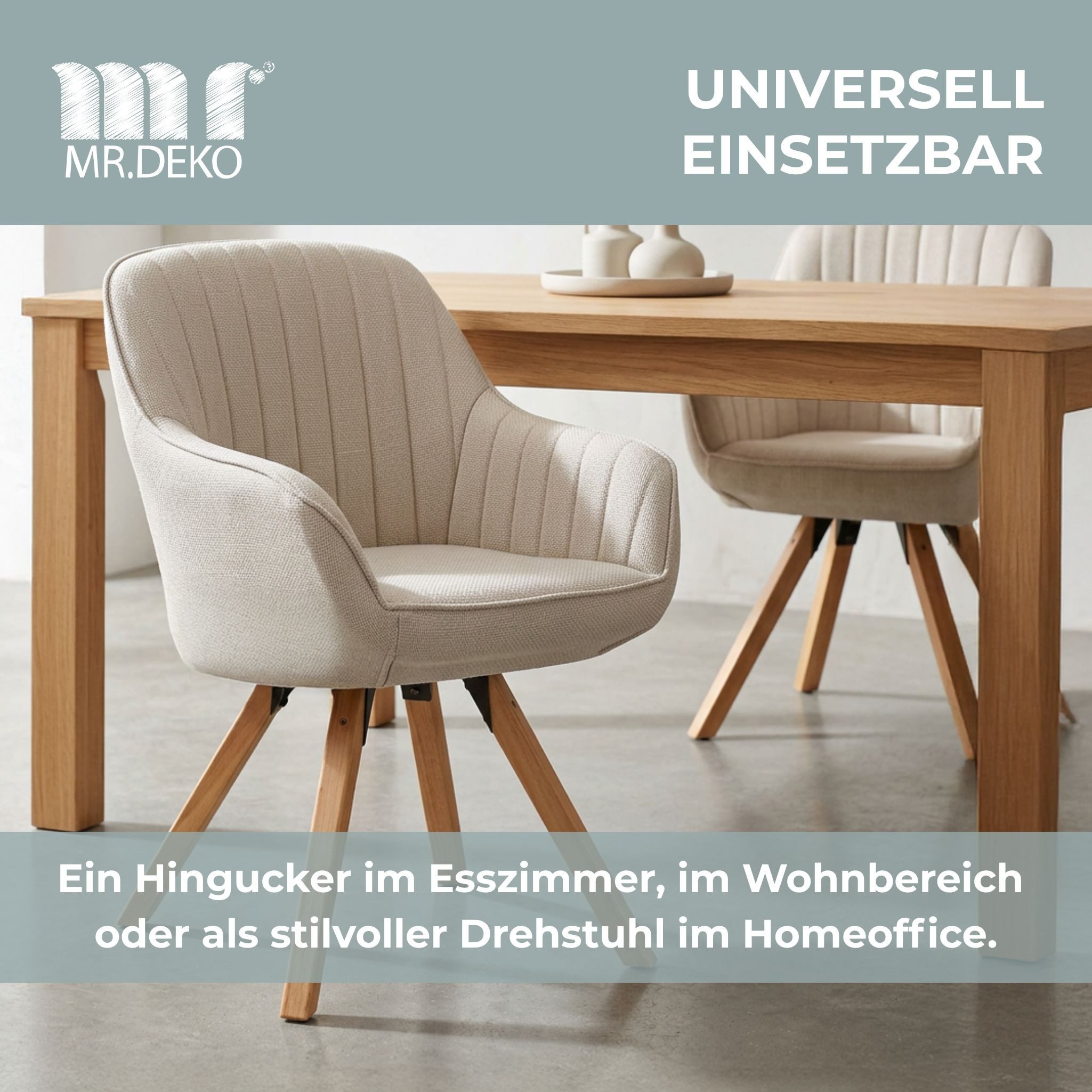 MR.DEKO Esszimmerstuhl Schminktisch Stuhl Matera Esszimmerstuhl drehbar FSC®100% (einzelnd, oder als Set erhältlich für Küche und Esszimmer, 1 St), 360° Drehfun – Bild 5 von 5