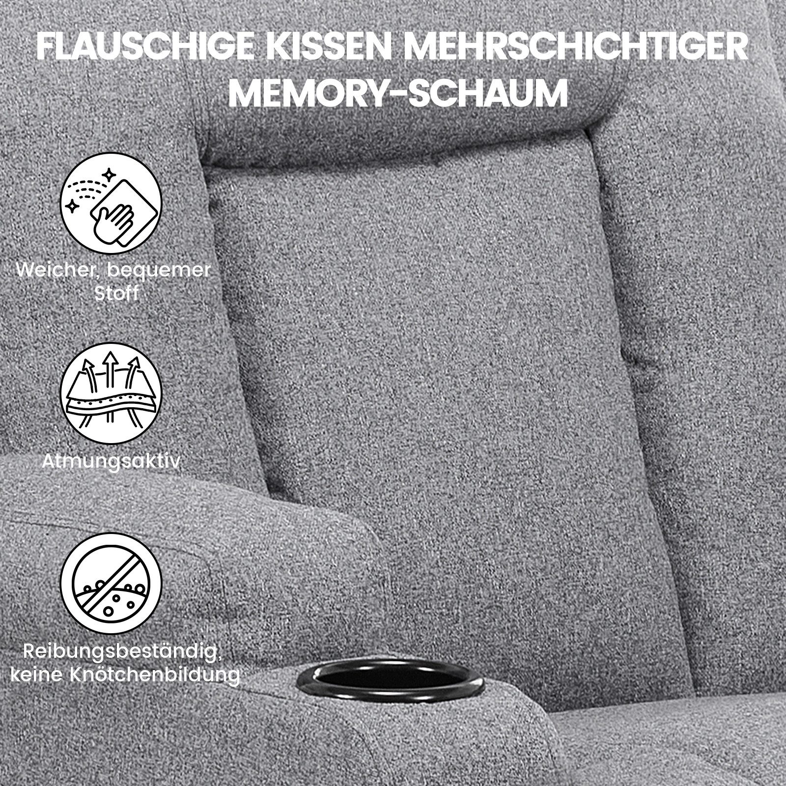 COMHOMA Relaxsessel TV-Sessel aus Stoff/Kunstleder mit Liegefunktion Fernsehsessel (Relaxsessel mit Liegefunktion), mit Wippfunktion und Relaxfunktion – Bild 4 von 5