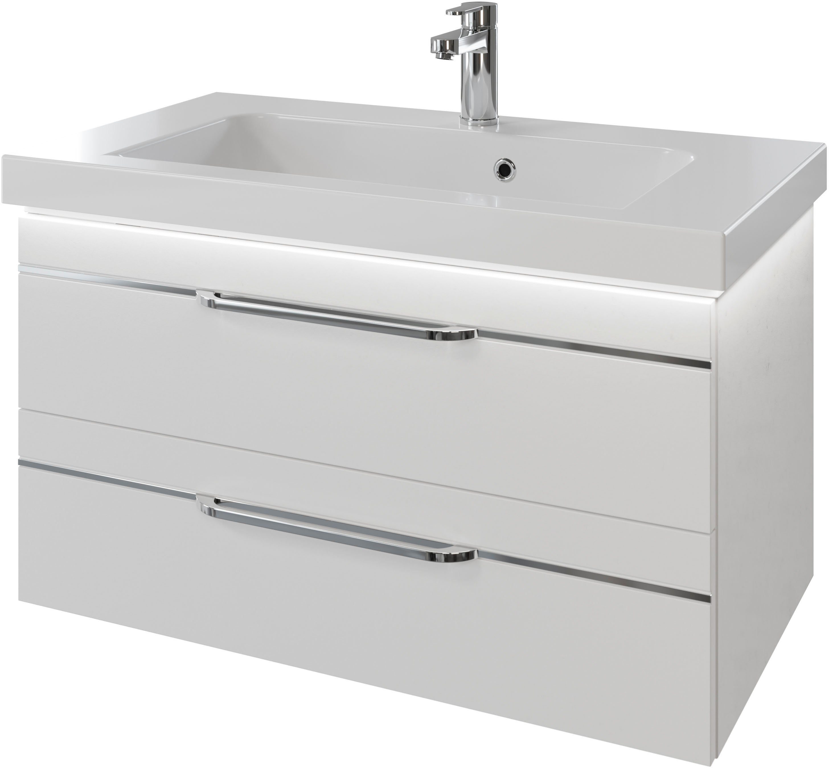Saphir Waschtisch Serie Balto Mineralmarmor-Waschtisch mit Unterschrank, 92 cm breit (2-St), Waschplatz mit 2 Schubladen, Badschrank in verschiedenen Ausführungen