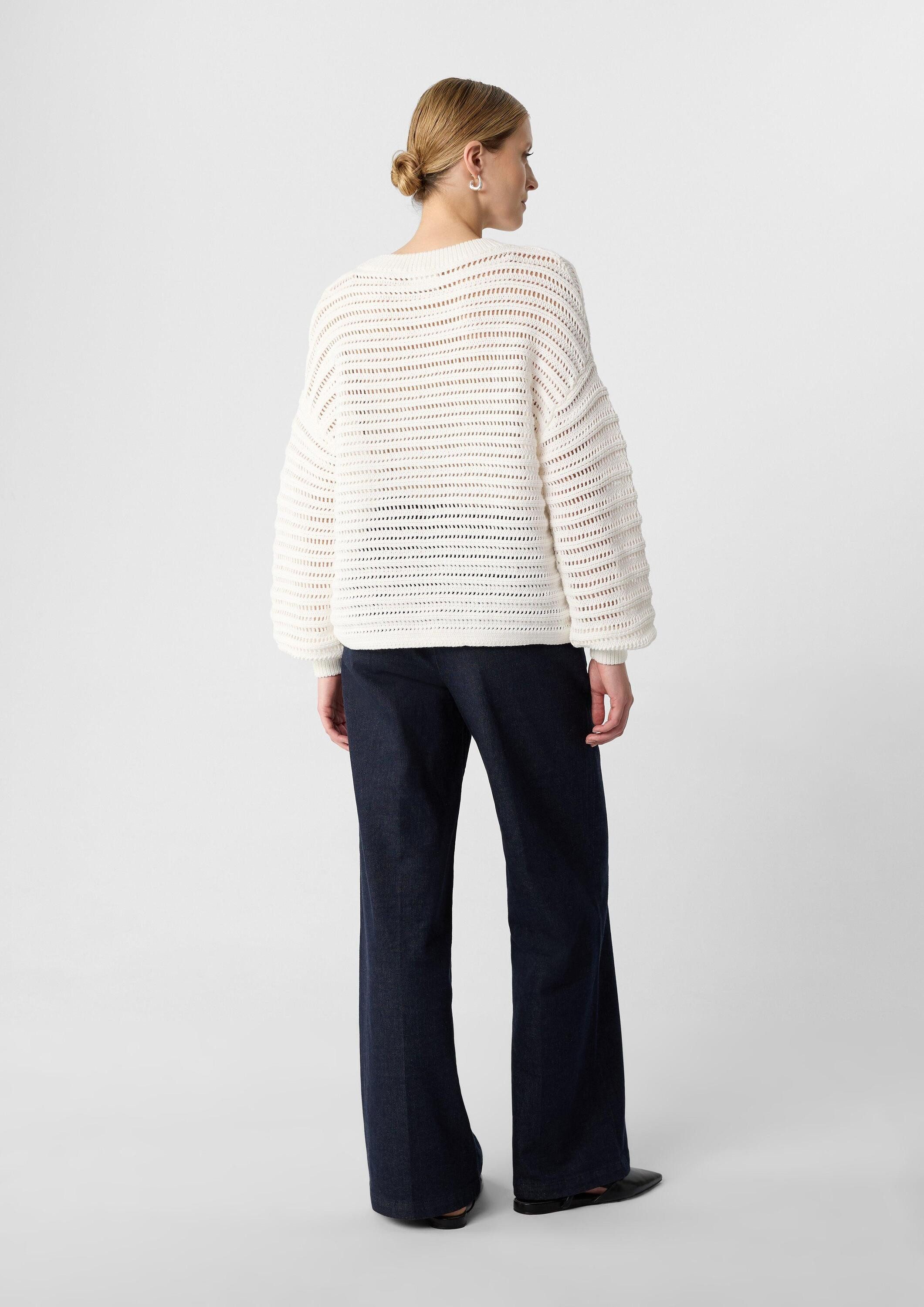 comma Longpullover Strickpullover Verkürzter Strickpullover mit Ajourmuster im Relaxed Fit