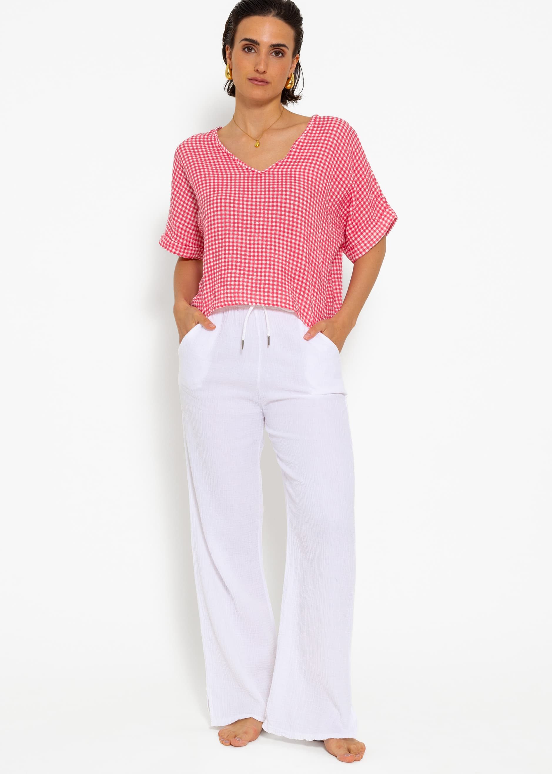 SASSYCLASSY Kurzarmshirt Musselin Shirt mit kurzen günstig online kaufen