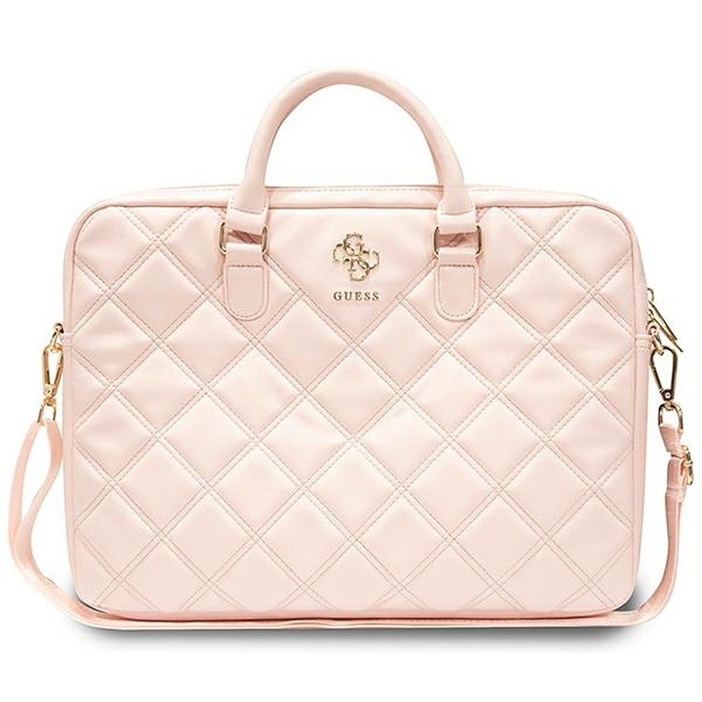 Guess Laptoptasche Schultertasche Businesstasche Aktentasche (Spar-Set, 1-tlg., 41 x 31 x 6 cm gesteppt), 3D-Steppung, Goldbeschläge, Trolleyband