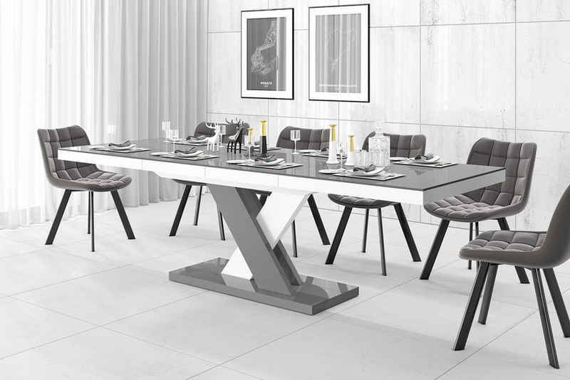 designimpex Esstisch Design Tisch HEN-111 Grau / Weiß Hochglanz ausziehbar 160 bis 256 cm