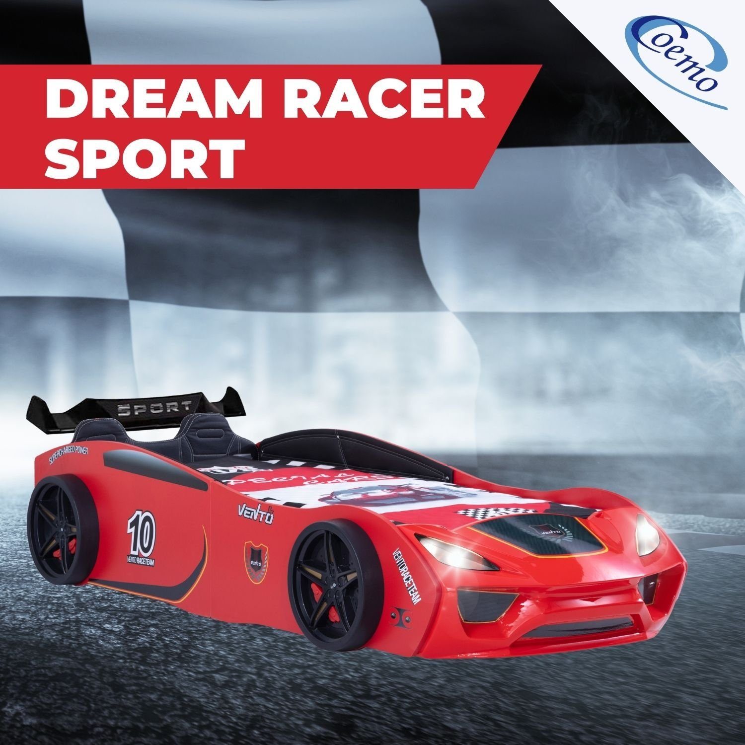 Coemo Autobett DREAM RACER (Spielbett mit Spoiler), Rot Kinderbett 90x200 S günstig online kaufen