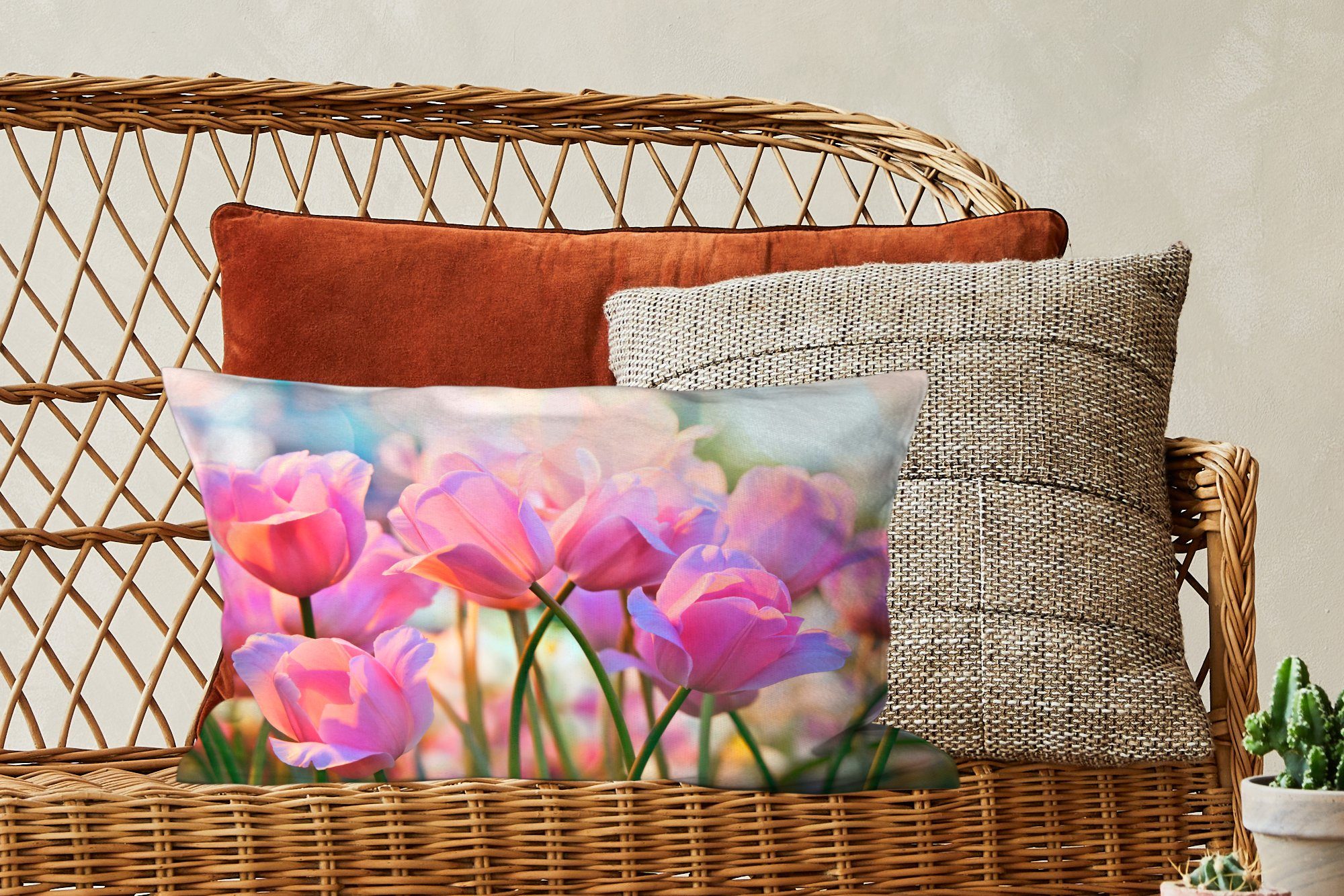 Schlafzimmer Tulpen Rosa - Dekokissen Füllung, Frühling, MuchoWow Dekokissen - Zierkissen, mit Dekoration, Wohzimmer
