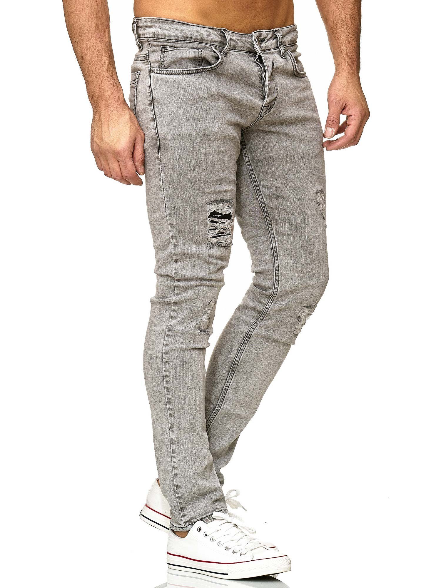 grau Slim-fit-Jeans Stretch & im 16525 Tazzio Destroyed-Look Elasthan mit