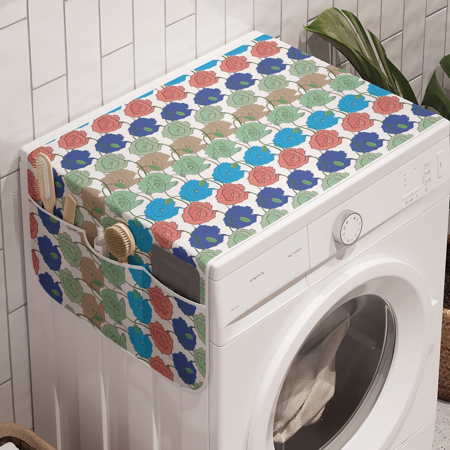 Abakuhaus Badorganizer Anti-Rutsch-Stoffabdeckung für Waschmaschine und Trockner, Blumen Bunte Poppy Patterns