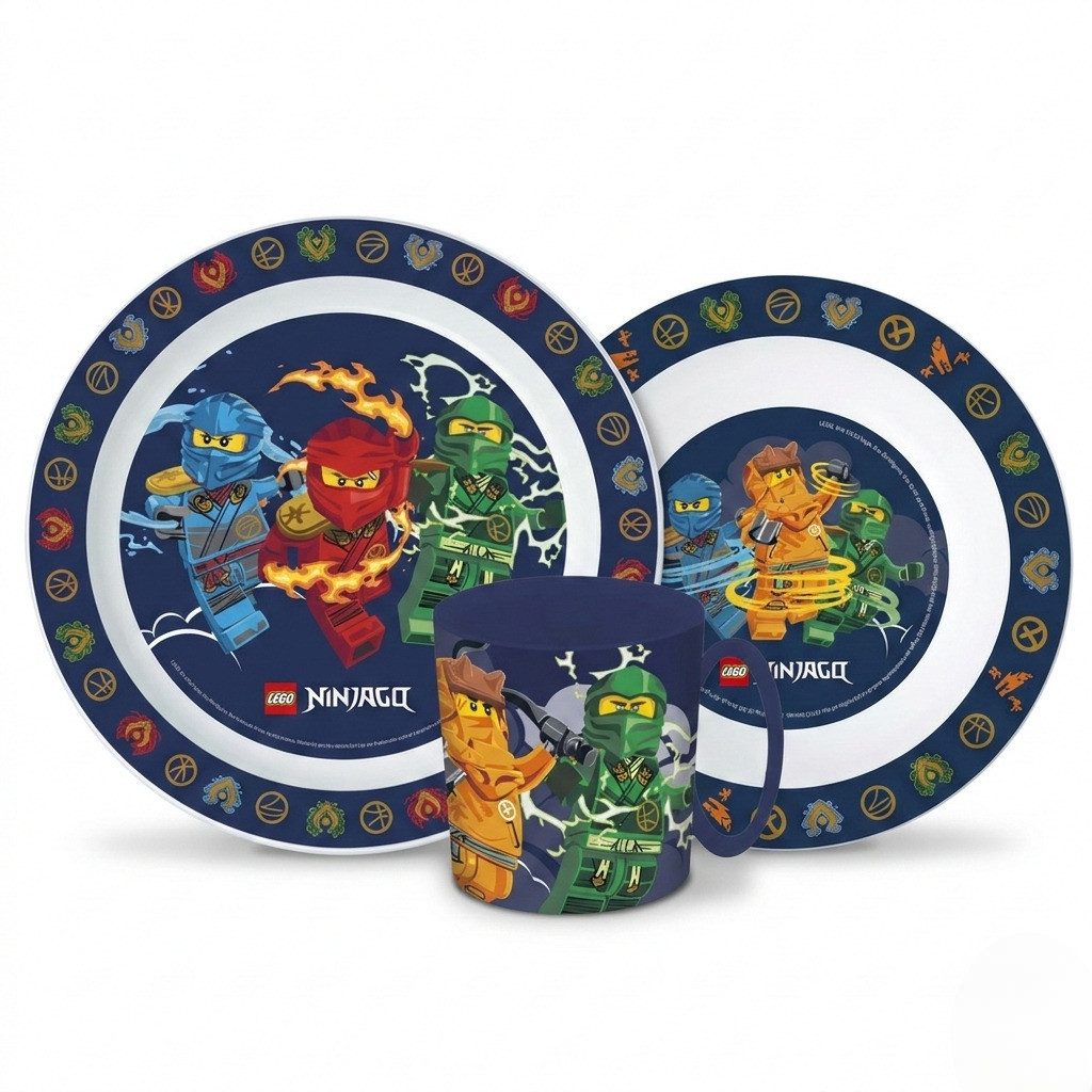 LEGO® Kindergeschirr-Set LEGO Ninjago Kinder Geschirr-Set 3 teilig Teller Schüssel Becher (3-tlg), 1 Personen, 350 ml