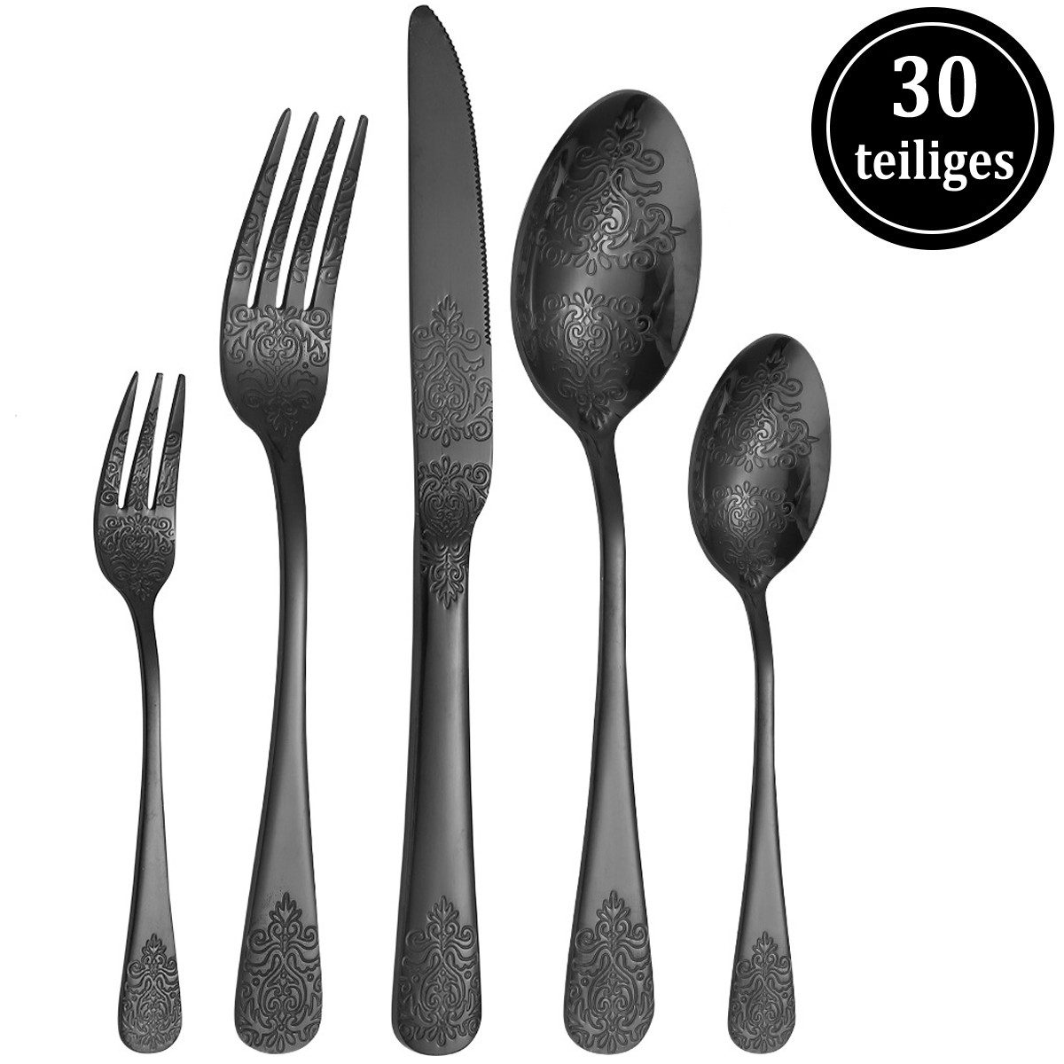 Venkuber Besteck-Set 30-teiliges Besteckset, 6 Personen Edelstahl-Besteckset, 6 Personen, Besteck-set geeignet für Familie, Restaurant und Partys