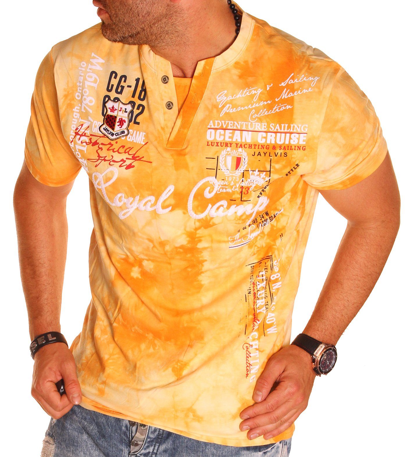 Jaylvis T-Shirt Sommer V-Kragen Freizeit Kurzarm Shirt Gelb (2275)
