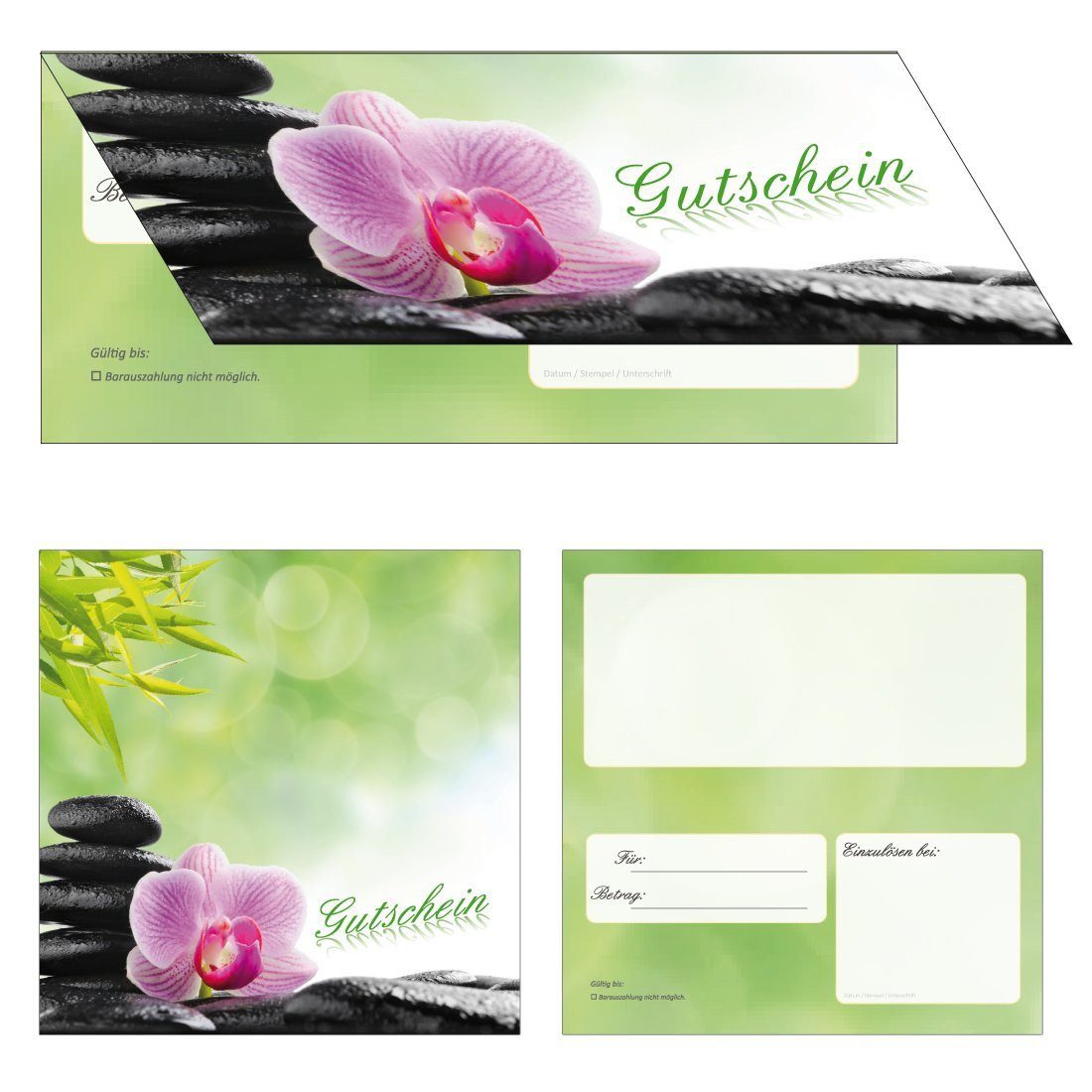 Geschenkkarte Geschenkgutschein Premium Wellnesssteine 4-seitig (Orchidee-799)