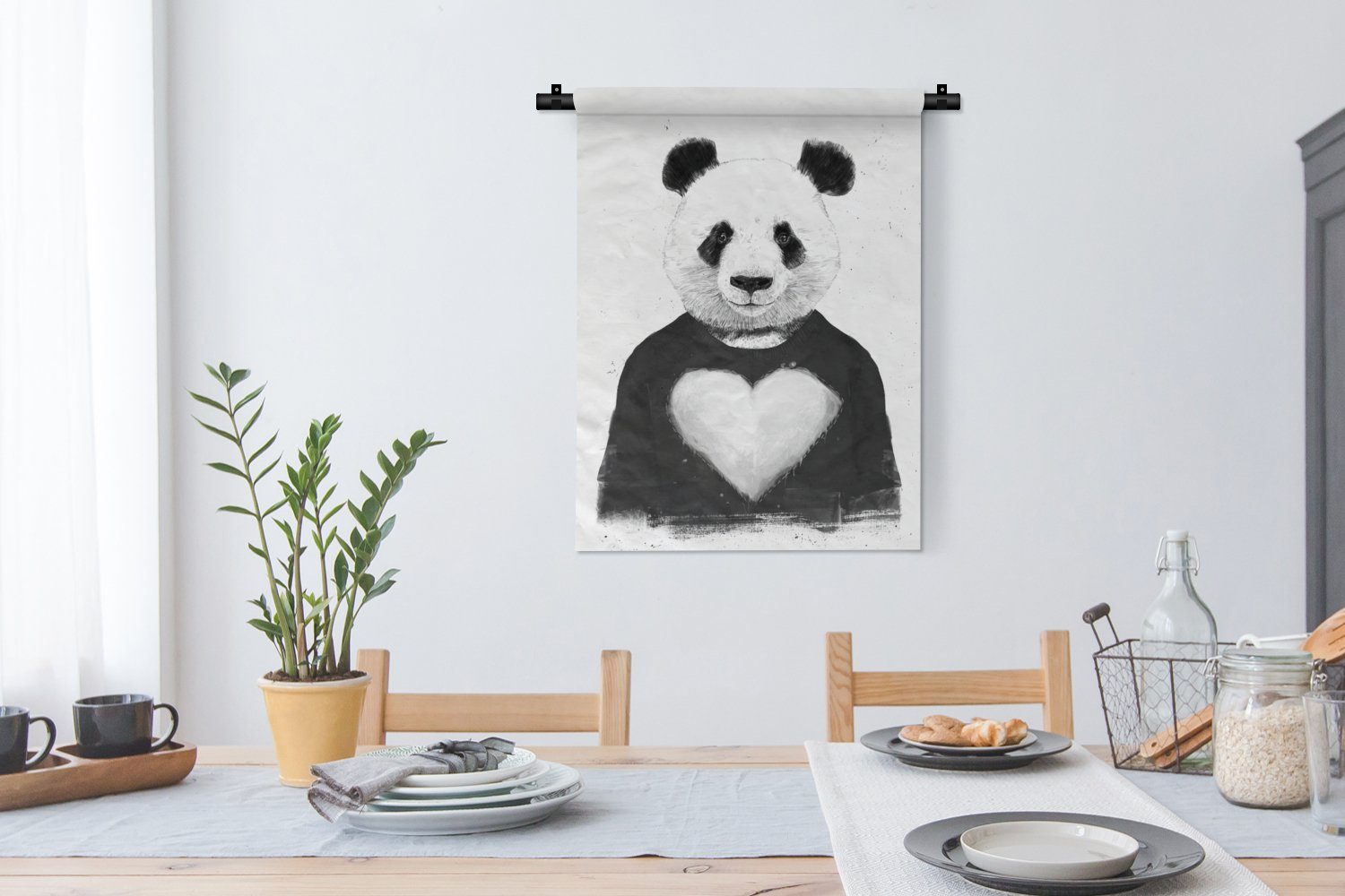 Deko - Panda Wand, der Tapisserie, an Schlafzimmer Pullover Wohnzimmer, - Wanddekoobjekt Herz für - Tiere, MuchoWow