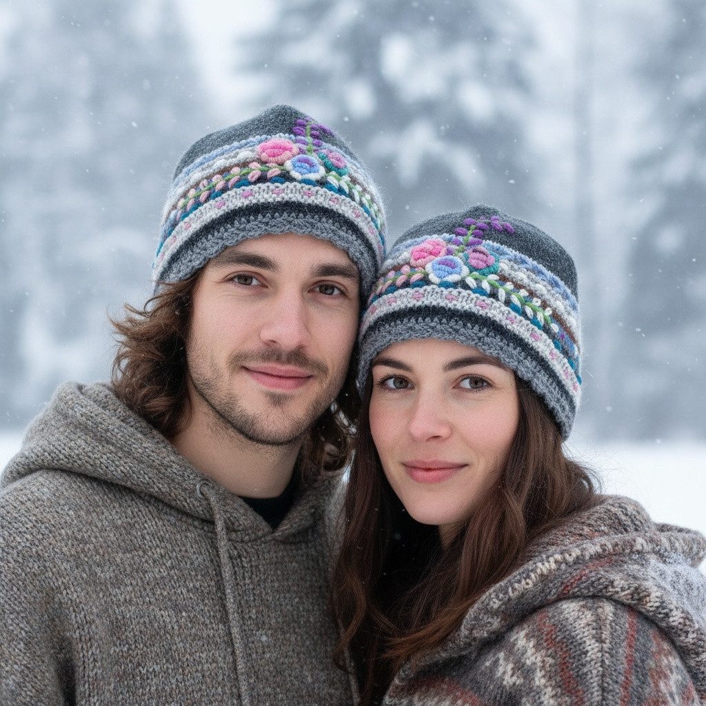 Guru-Shop Strickmütze Farbenfrohe Wollmütze mit aufwendiger.. günstig online kaufen