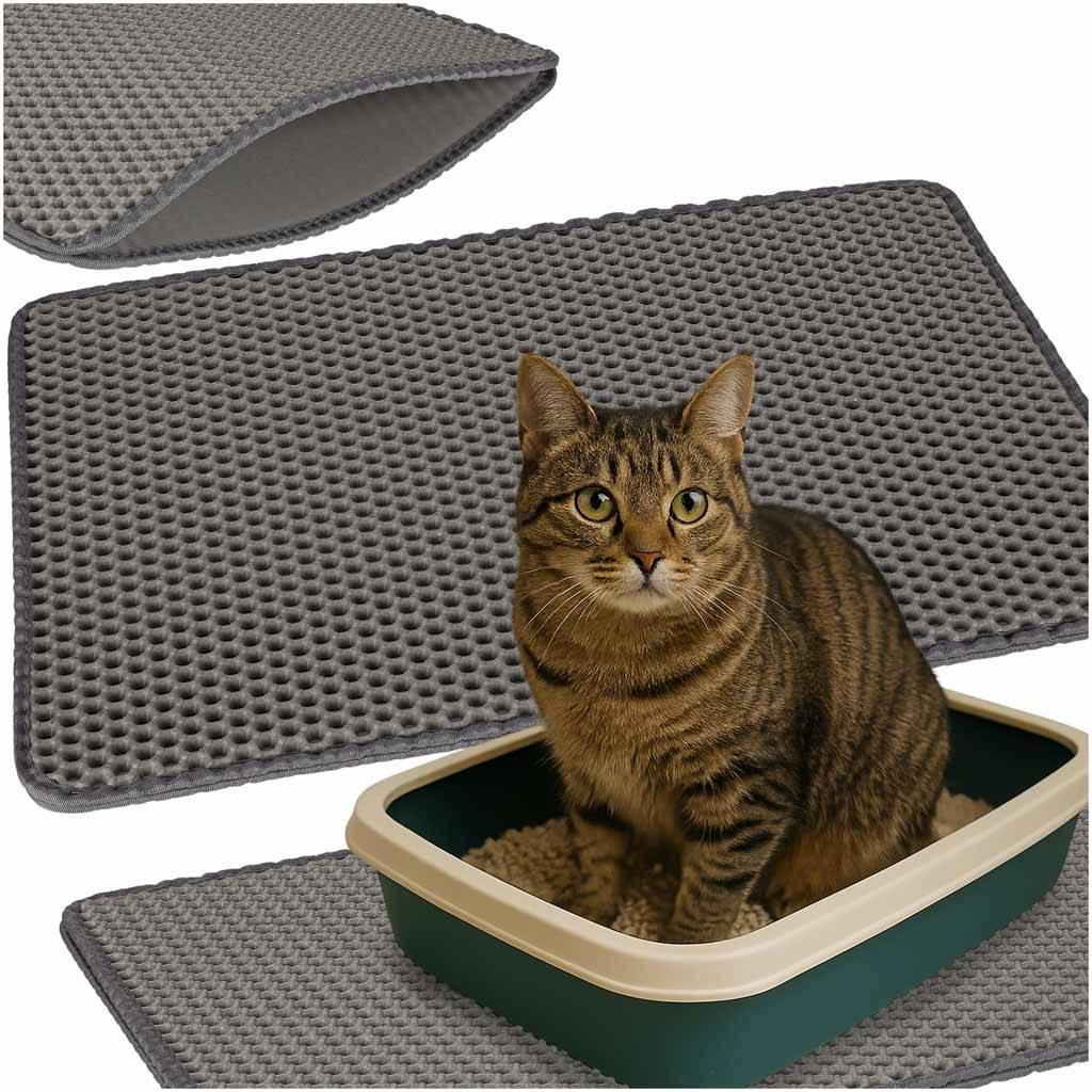 Ikonka Katzentoilette Katzenstreumatte 40x60 cm Grau wasserdicht doppellagig EVA, Doppellagige Wabenstruktur zur Aufnahme von Katzenstreu Feuchtigkeit