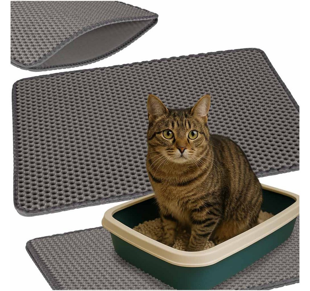 Ikonka Katzentoilette Katzenstreumatte 40x60 cm Grau wasserdicht doppellagig EVA, Doppellagige Wabenstruktur, EVA-Material, rutscharm