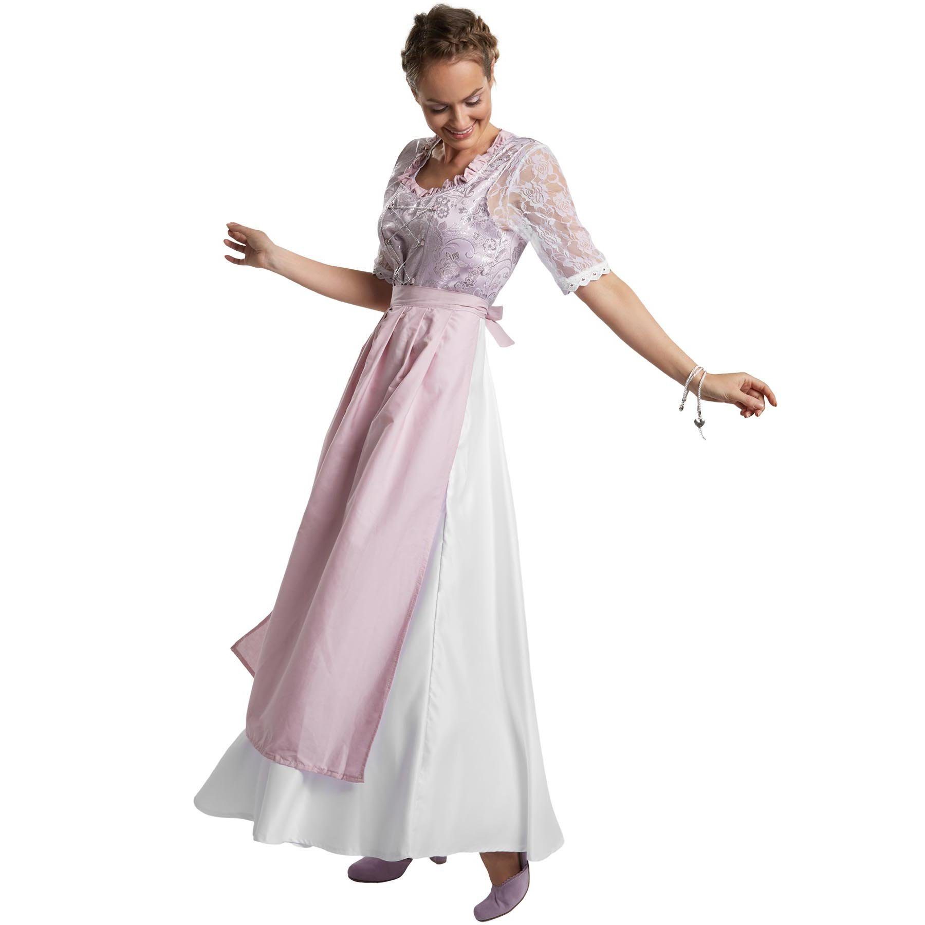 dressforfun Dirndl Maxi-Dirndl in femininen Farbtönen mit langem Rock (Frauentracht Neuschwanstein Modell 2, in flieder) Reißverschluss rechts, Kettchen-Schnüru – Bild 4 von 5