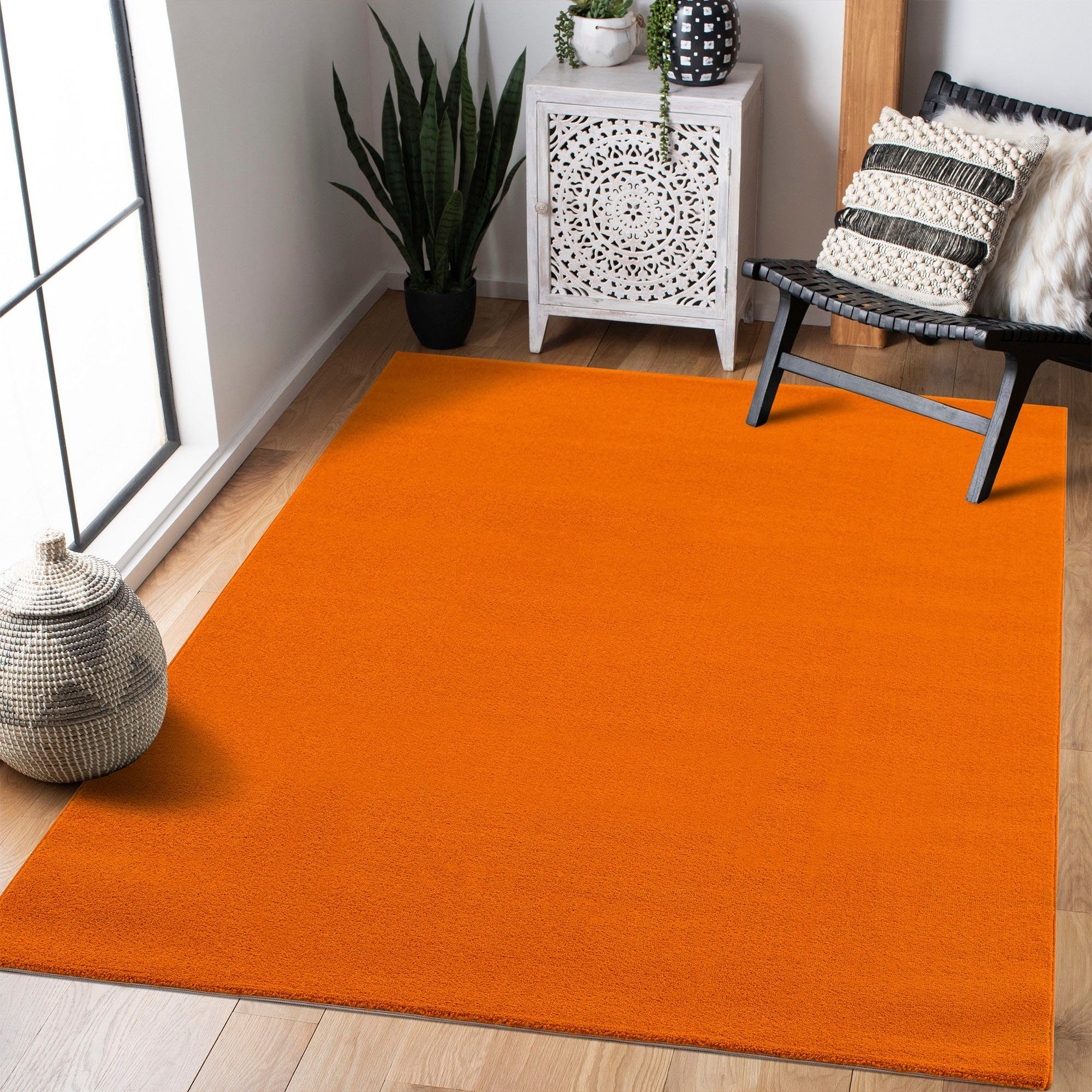 Kurzflorteppich, robuster 13 Farbauswahl Sanat, Uni, Höhe: Teppich orange große mm, rechteckig,