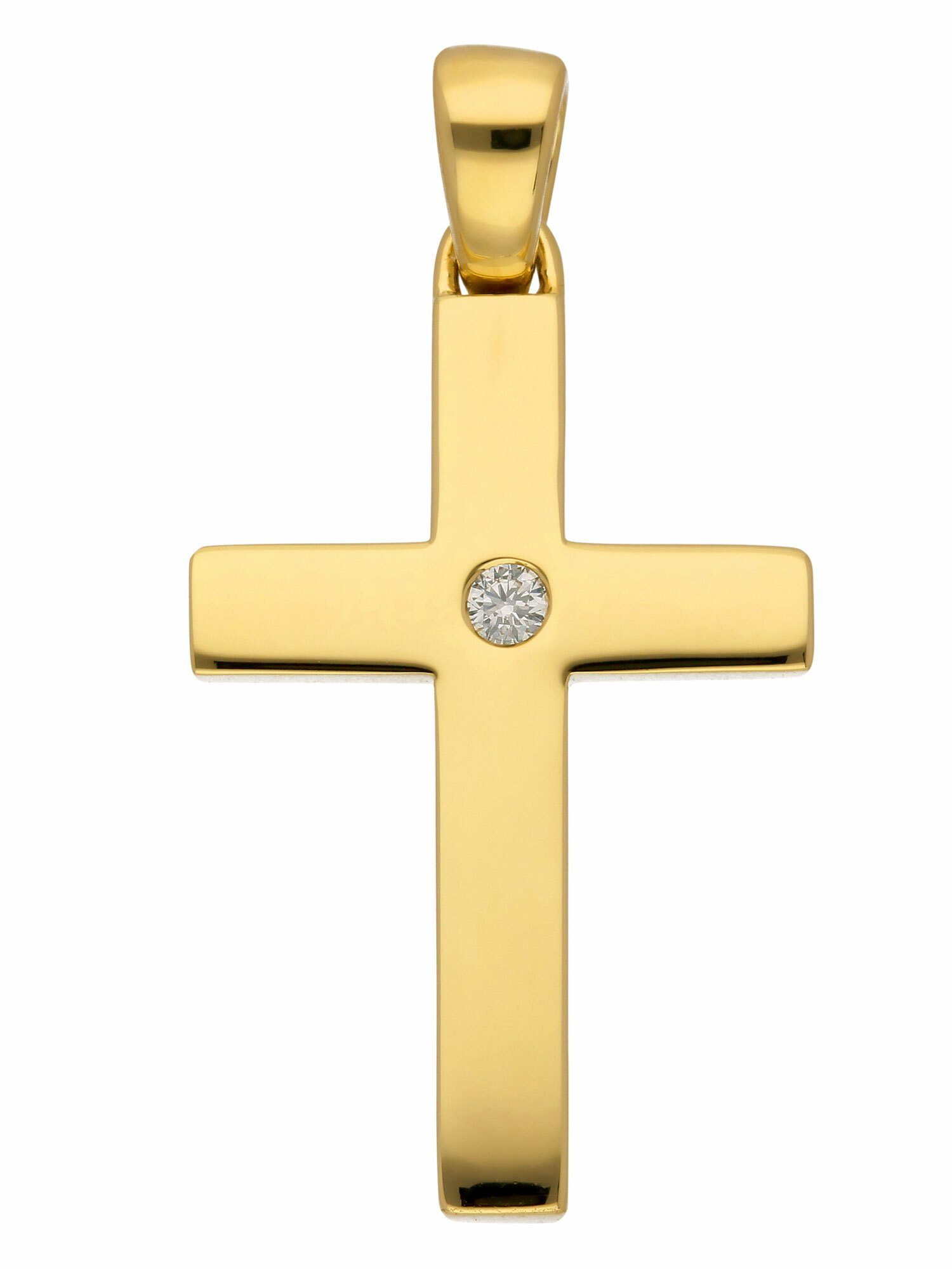 Adelia´s Kettenanhänger 585 Gold Kreuz Anhänger mit Diamant Brillant, mit Diamant / Brillant Goldschmuck für Damen & Herren