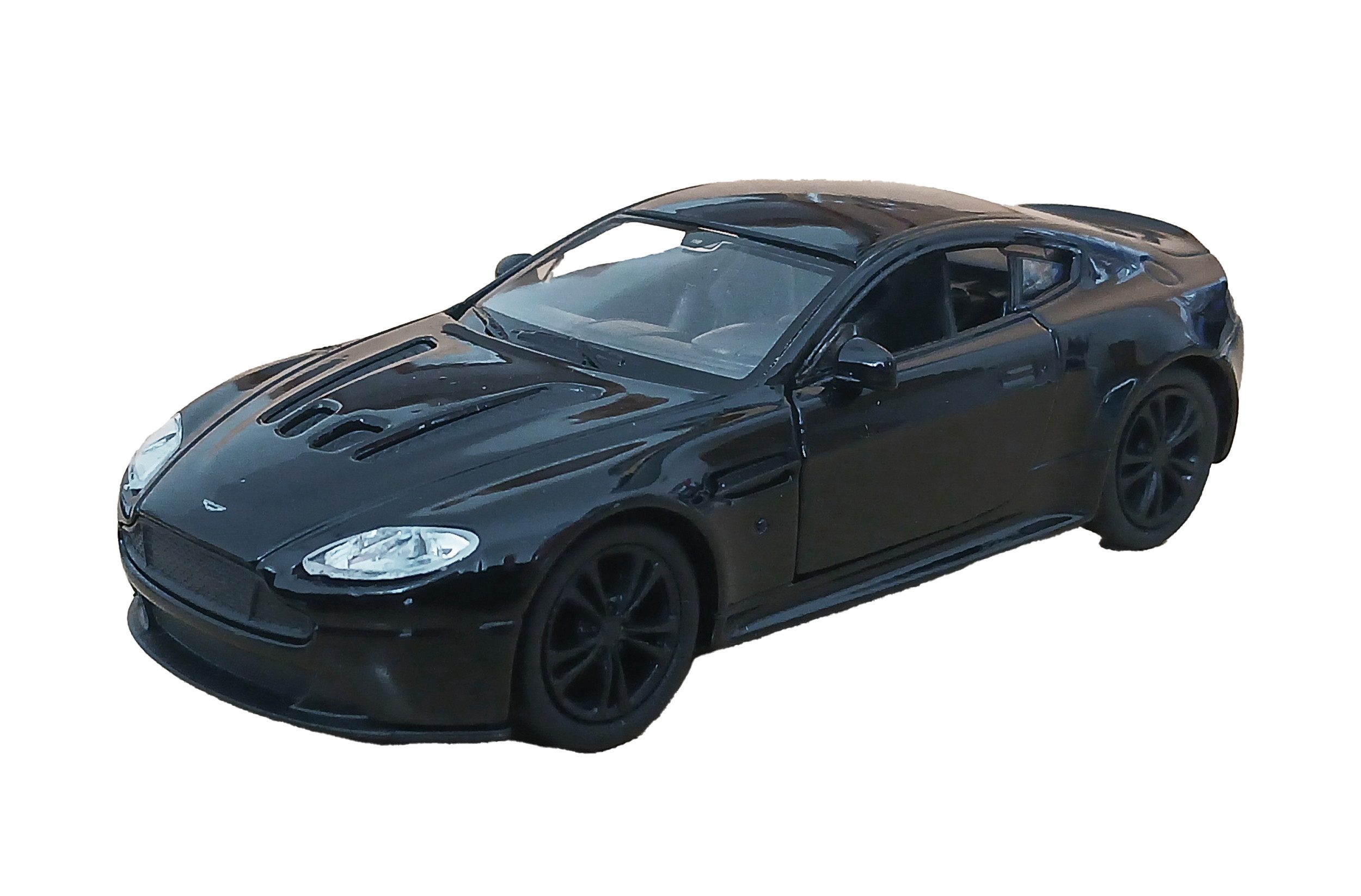 Welly Modellauto Aston Martin Vantage Modellauto 12cm aus Metall 65 (Schwarz), mit Rückzugmotor Modell Auto Spielzeugauto Spielzeug
