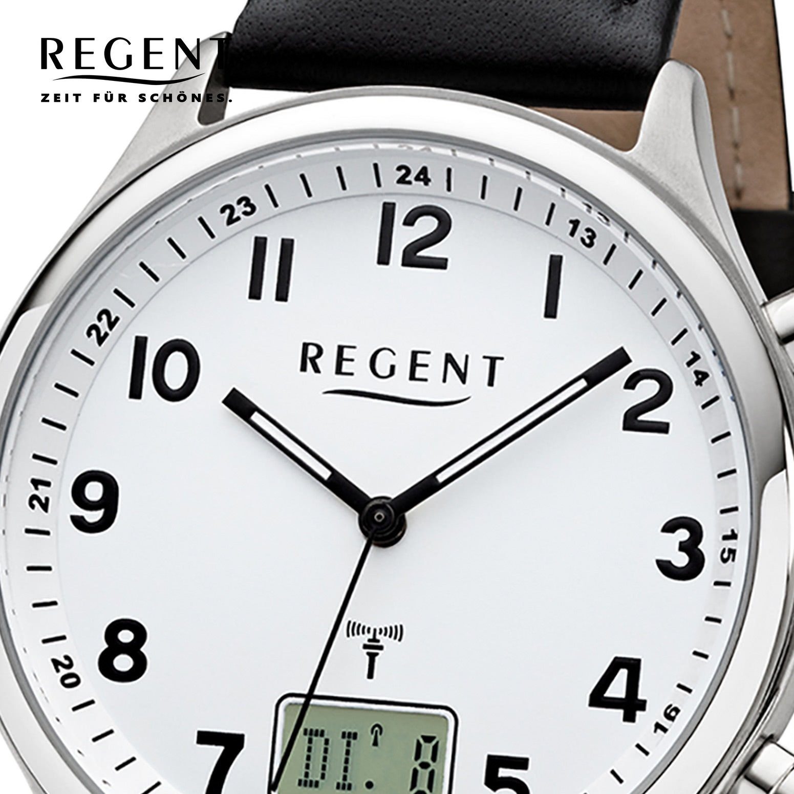 Regent Funkuhr Regent Herren Uhr BA-446 Leder Funkwerk, (Funkuhr), Herren Funkuhr rund, groß (ca. 40mm), Lederarmband
