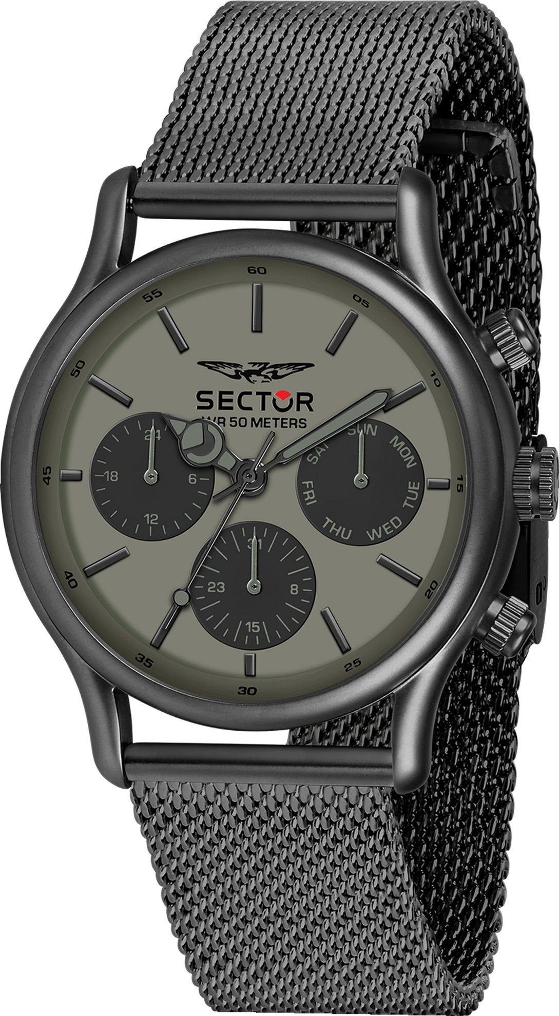 Sector 43,5x36,1mm), extra rund, groß Armbanduhr Herren Multifunktion, Edelstahlarmband Armbanduhr Multifunktionsuhr Herren (ca. Sector