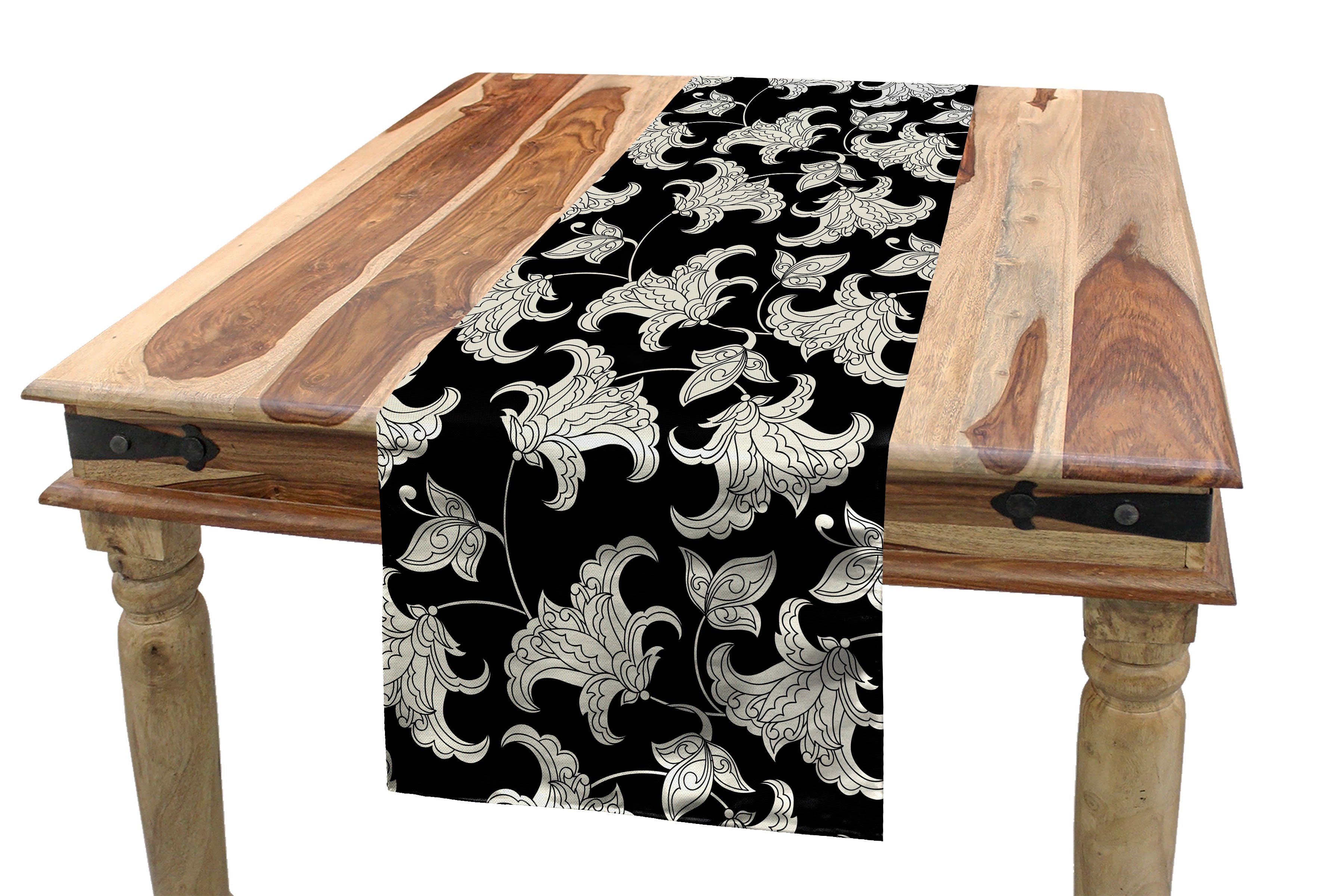 Abakuhaus Tischläufer Esszimmer Küche Rechteckiger Dekorativer Tischläufer, Blume Vintage Style-Blüten-Entwurf