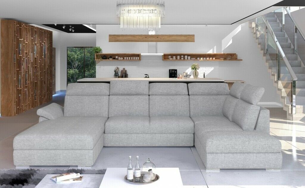 Sofa Ecksofa Modern, Grau Ecksofa Textil Made Polster Couch Stoff U-Form Design Europe Couch in JVmoebel