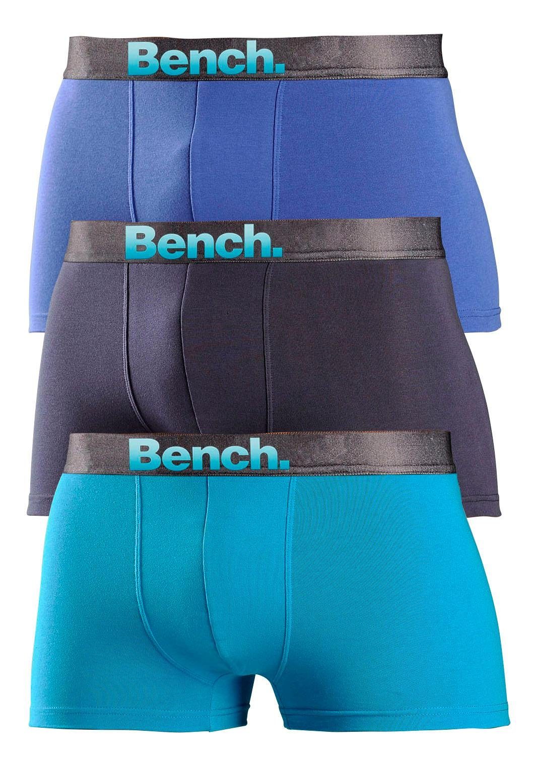 Bench. Boxer (Packung, 3-St) blau marine, mit Logo Webbund türkis